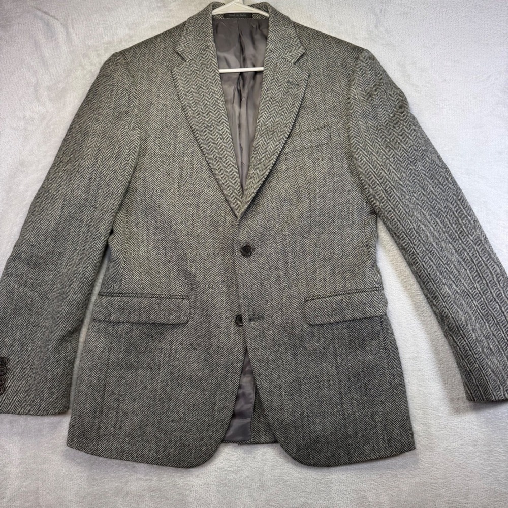 Lauren Ralph Lauren Mens Herringbone Blazer Grey Black Two Button Sport Coat 40R
